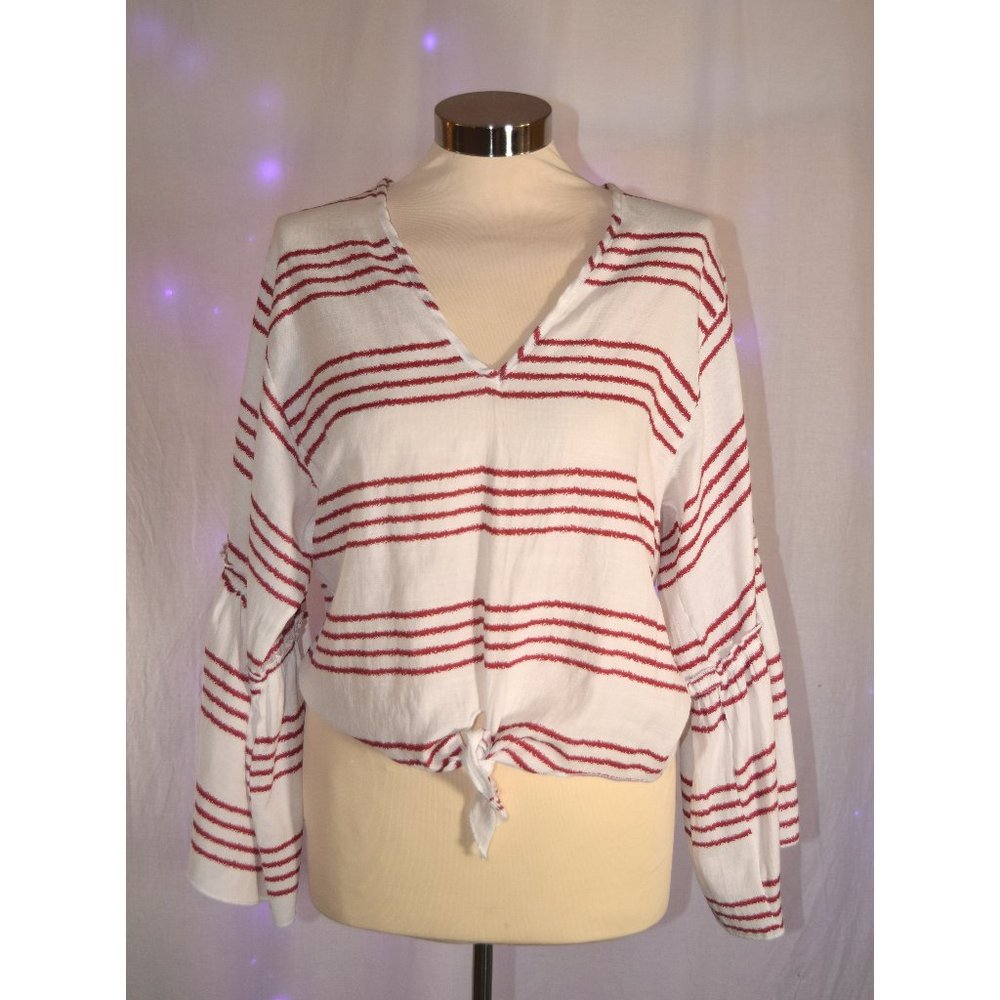 Anthro Lavender Field White/ Red Blouse size Large
